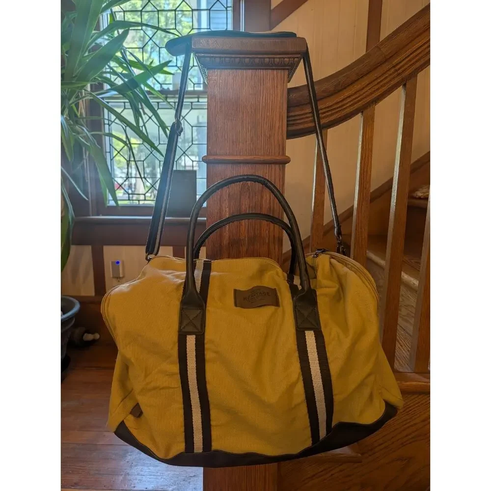Heritage Supply Co. x Jimmy John's tan canvas weekender duffel bag
